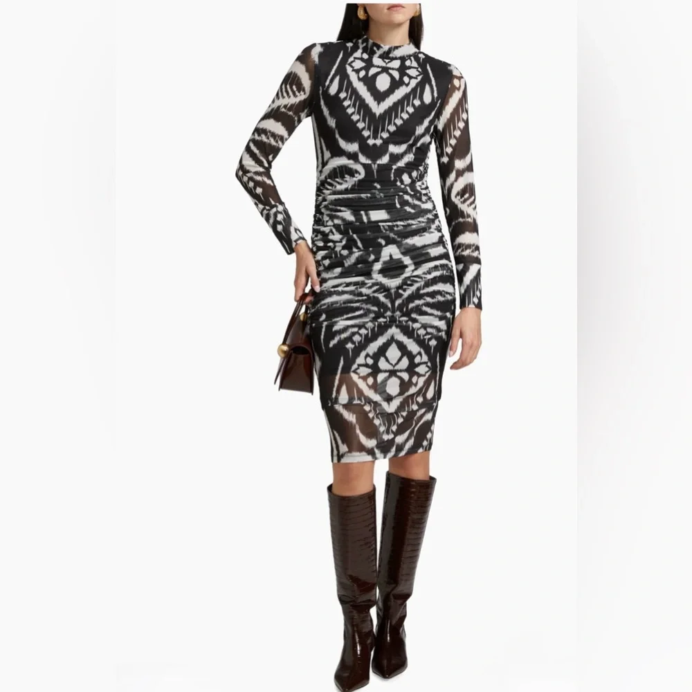 Farm Rio Ikat Ruched Tulle Midi-Dress - size XSmall - NWT - Picture 13 of 14
